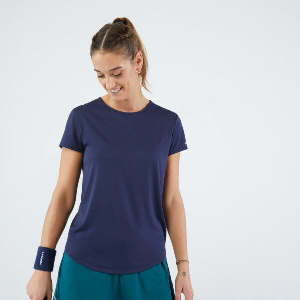 Damen T-Shirt Tennis Rundhals - Dry Essentiel 100 marineblau