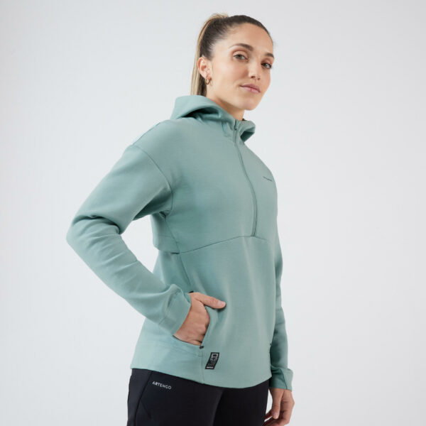 Damen Tennis Sweatshirt Kapuze - Dry 900 graugrün