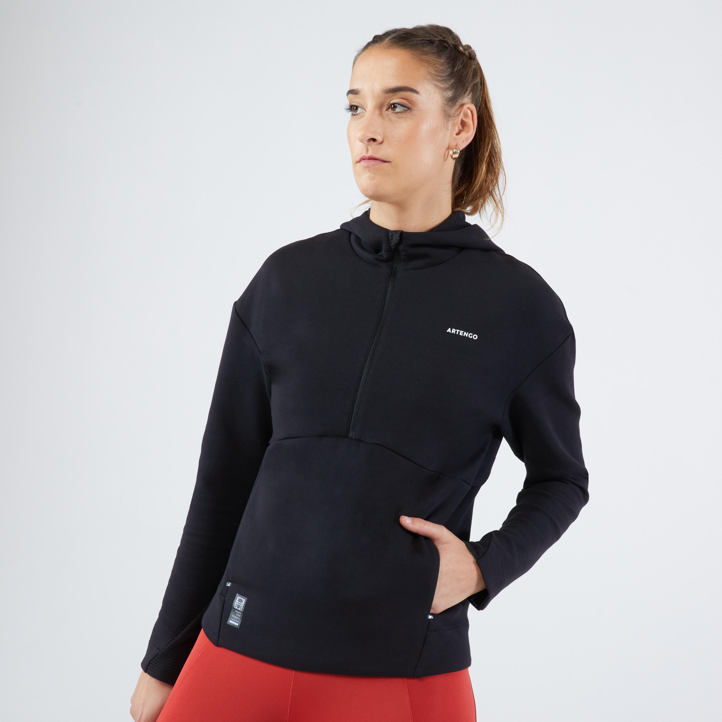 Damen Tennis Sweatshirt Kapuze - Dry 900 schwarz