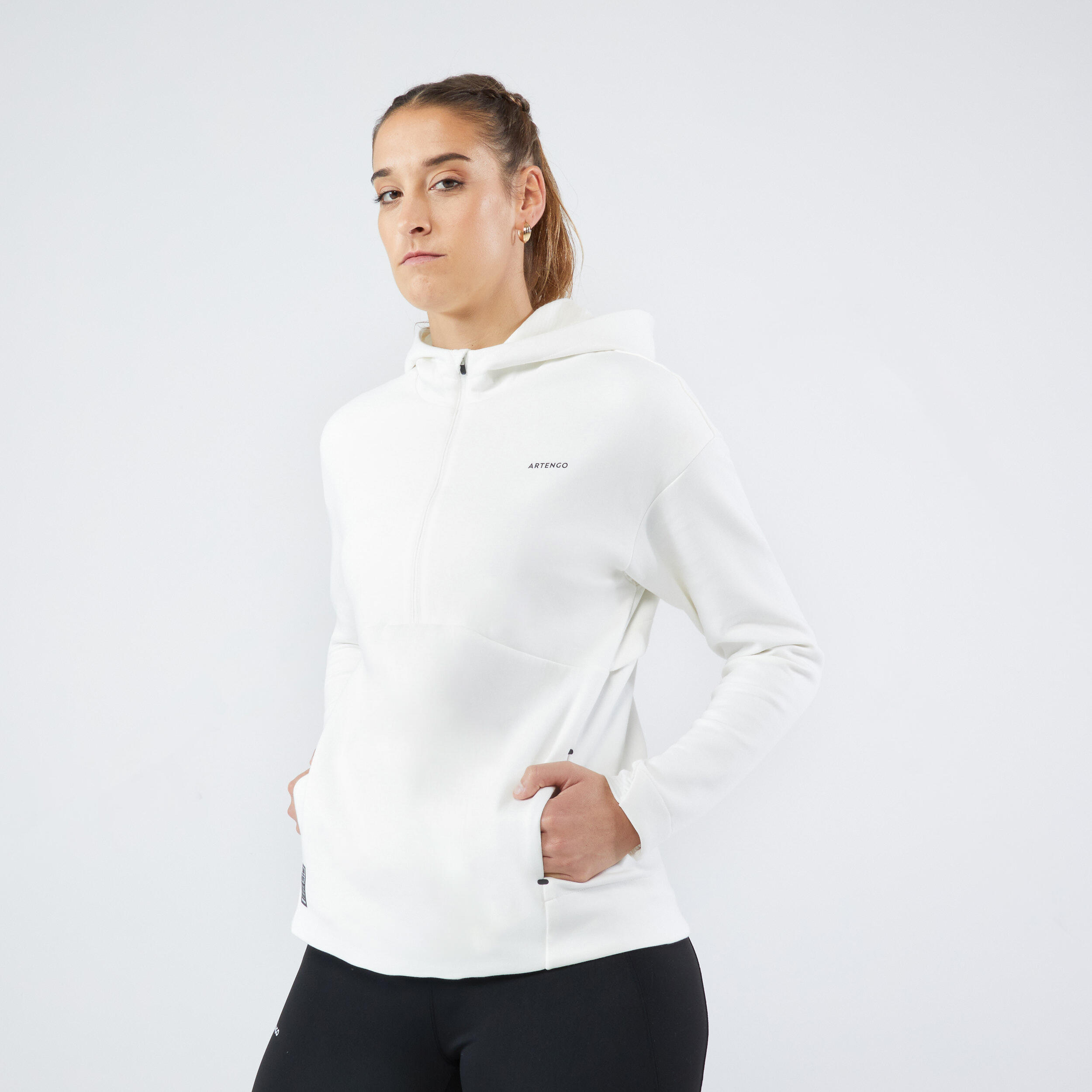 Damen Tennis Sweatshirt Kapuze - Dry 900 weiss