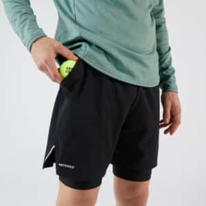 Herren Tennisshorts mit Radlerhose 2-in-1 - Thermic schwarz/schwarz
