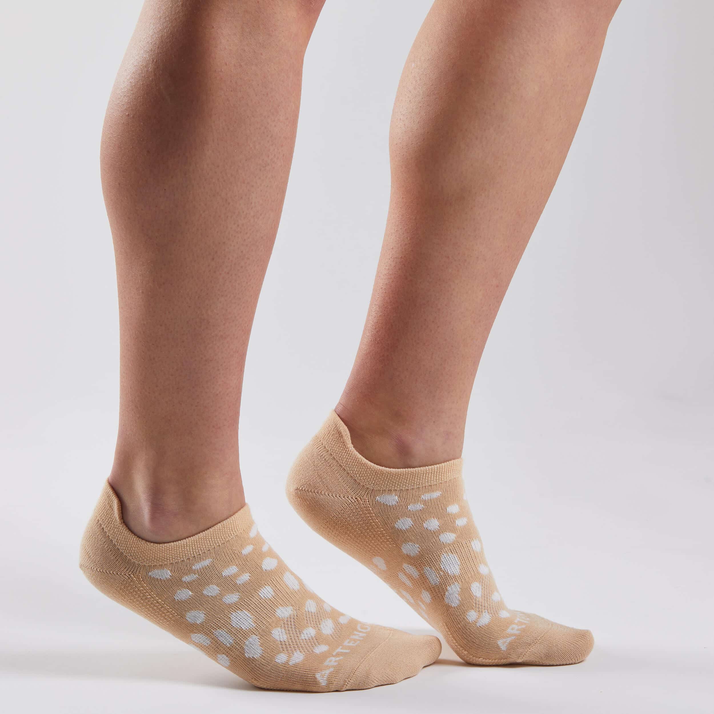 Tennissocken Bio-Baumwolle Low - RS 160 beige mit Punkten ein Paar